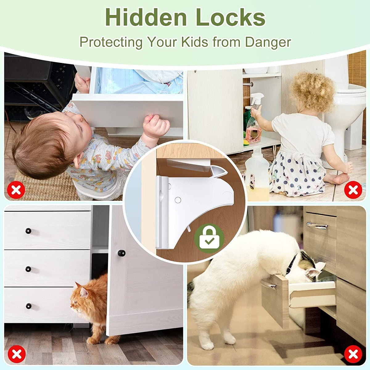 Magnetic Cabinet Locks Baby Proofing Safety Cupboard Locks 4 Locks 1 Key