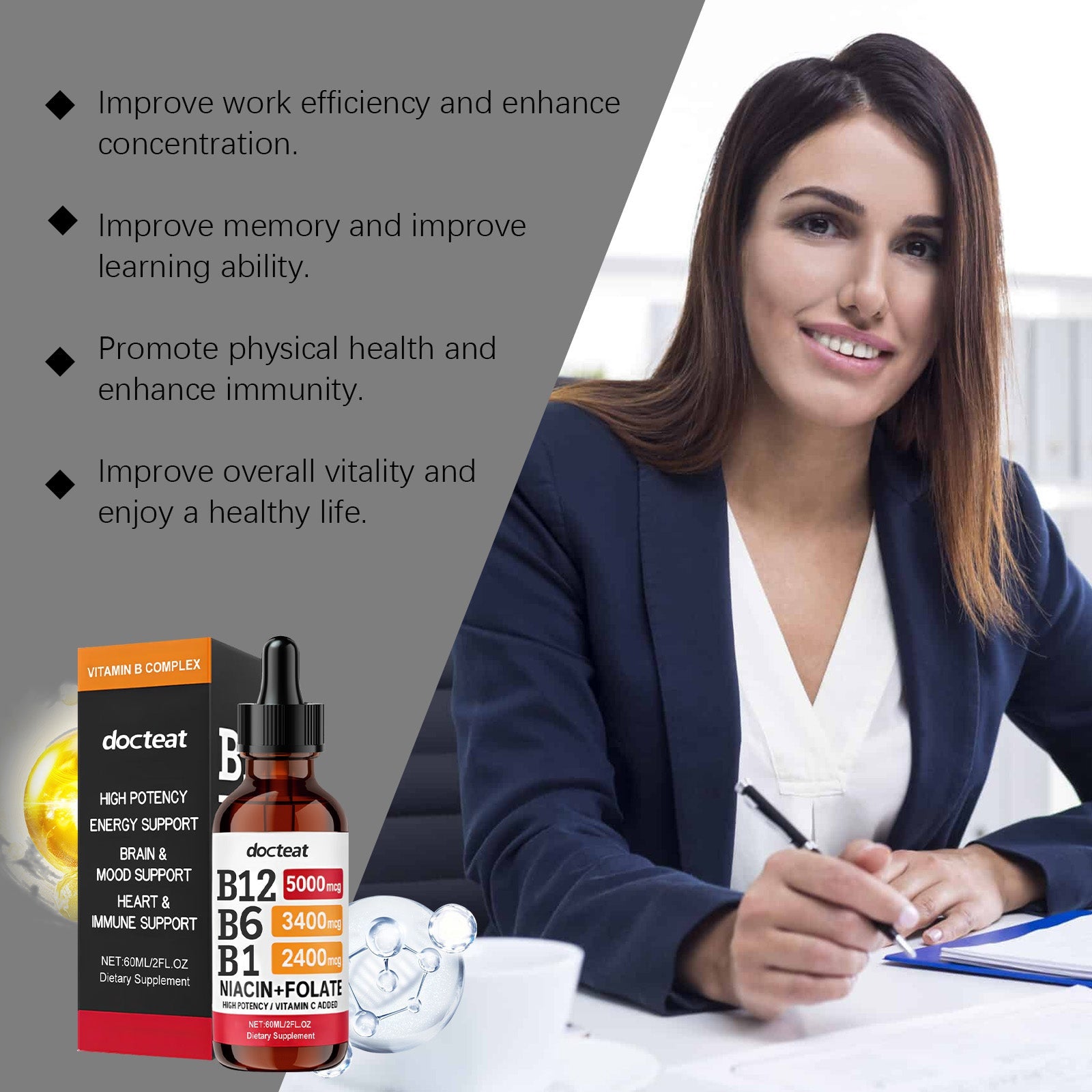 Boost Energy and Brain Health with Vitamin B Drops, Daily Essential Nutrients for Body Care ,60ml