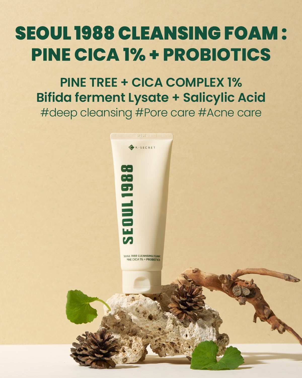 K-SECRET SEOUL 1988 Cleansing Foam : Pine Cica 1% + Probiotics