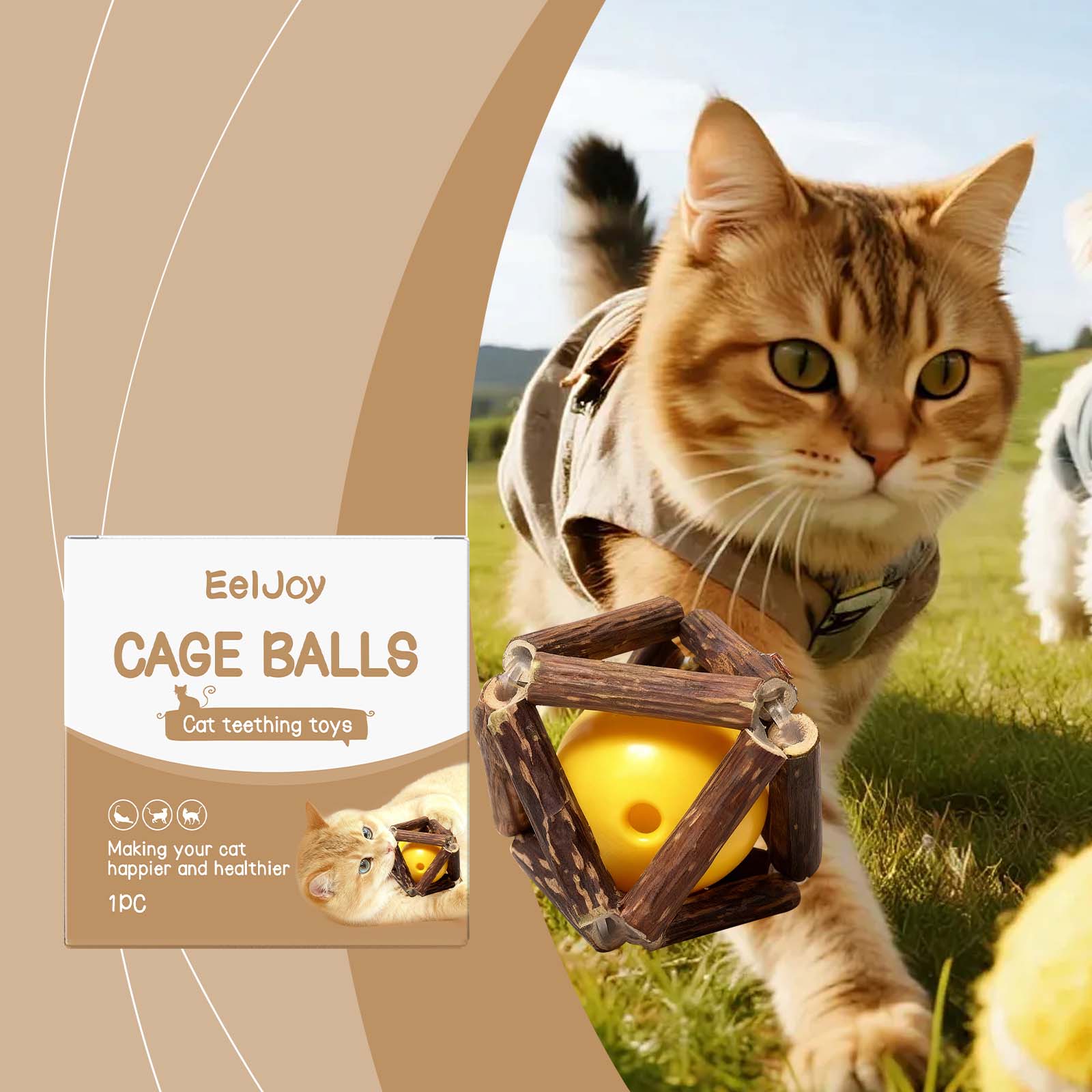 Cat Biting Toy, Wooden Plaything for Cats, Boredom Relief, Cute Design ,1pcs