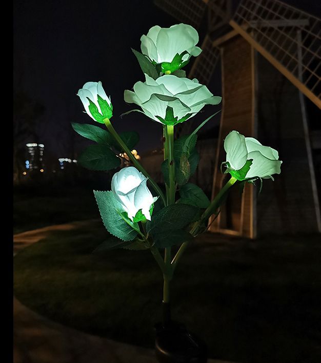 Outdoor Solar Flower Lights 2 Pack 5 Head Artificial Rose LED Lamp Garden Décor