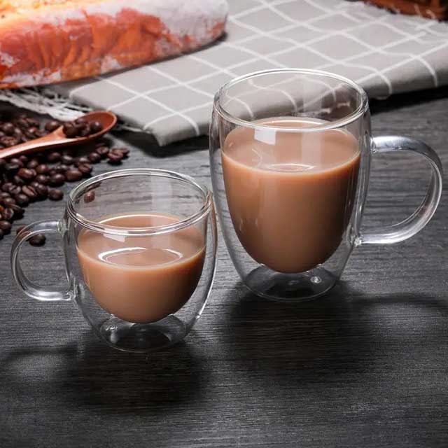 Double Layer Glass Cup with Handle - Insulated Coffee, Tea, and Beverage Mug for Hot & Cold Drinks