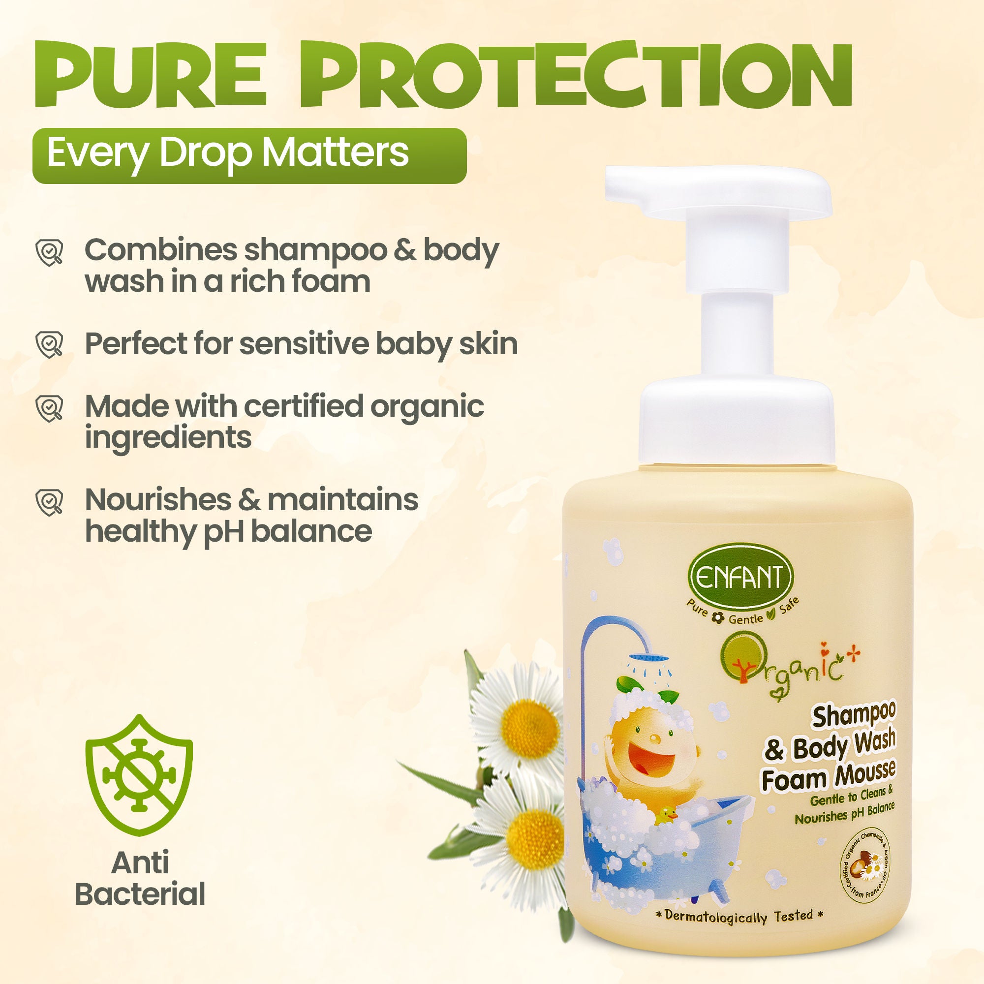 ENFANT Organic Plus  Shampoo & Body Wash Foam Mousse