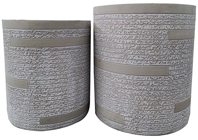 35x40cm Textured Fiberclay Planter with Horizontal Stripes #KD-141