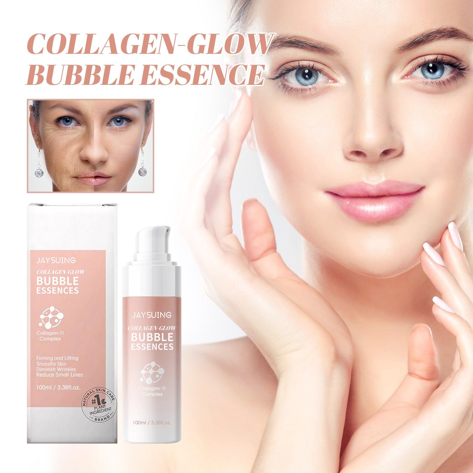 Collagen Light Bubble Essence, Brightens Dull Skin, Anti-Wrinkle, Hydrating, Youthful Glow ,100ml