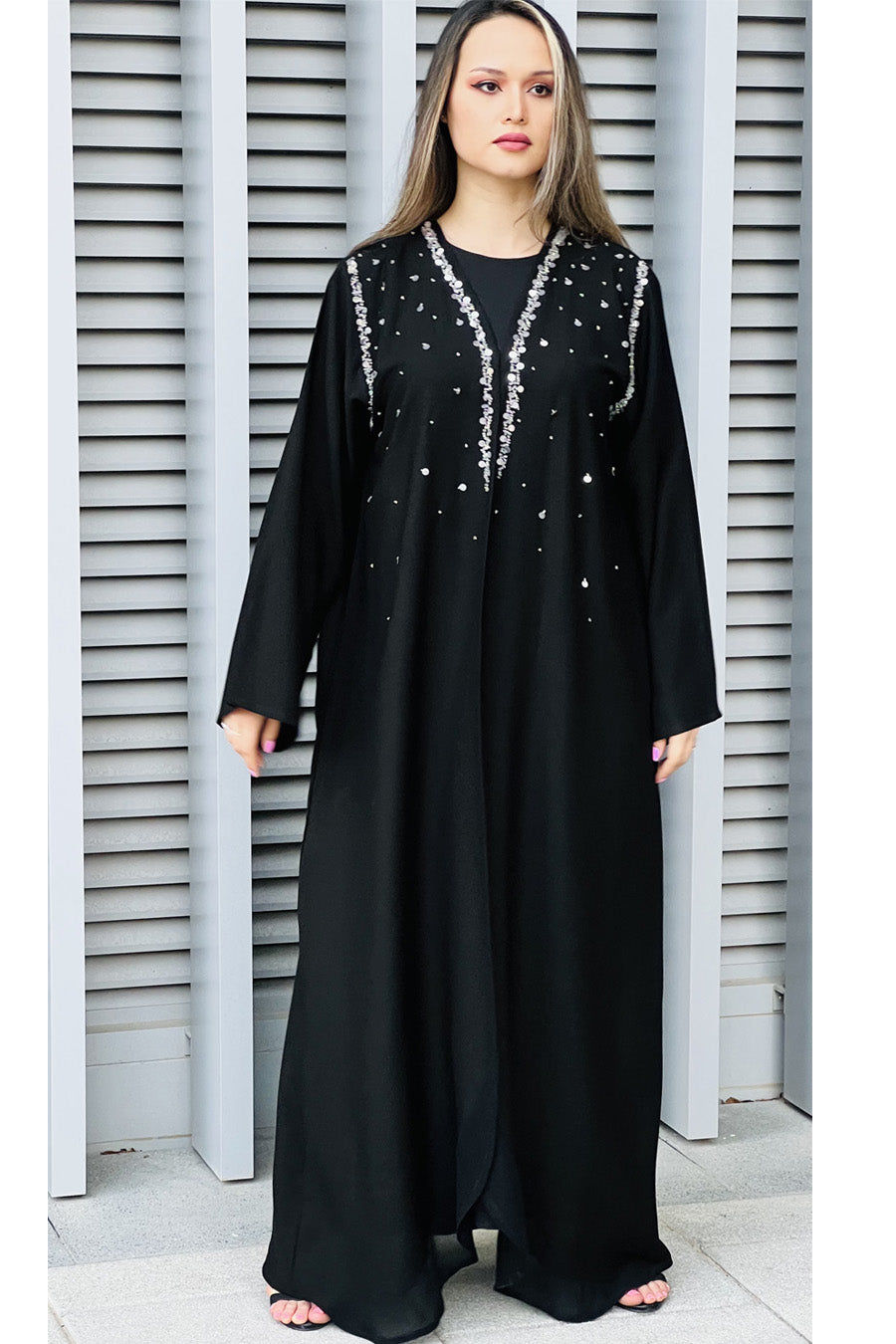 MOiSTREET Black Korean Crepe Embellished Abaya