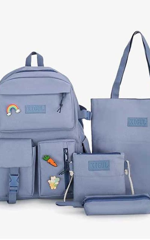 4 Pcs/Set Canvas School Bags Backpack – Durable, Stylish Backpack Set for Kids, Teens & Students
