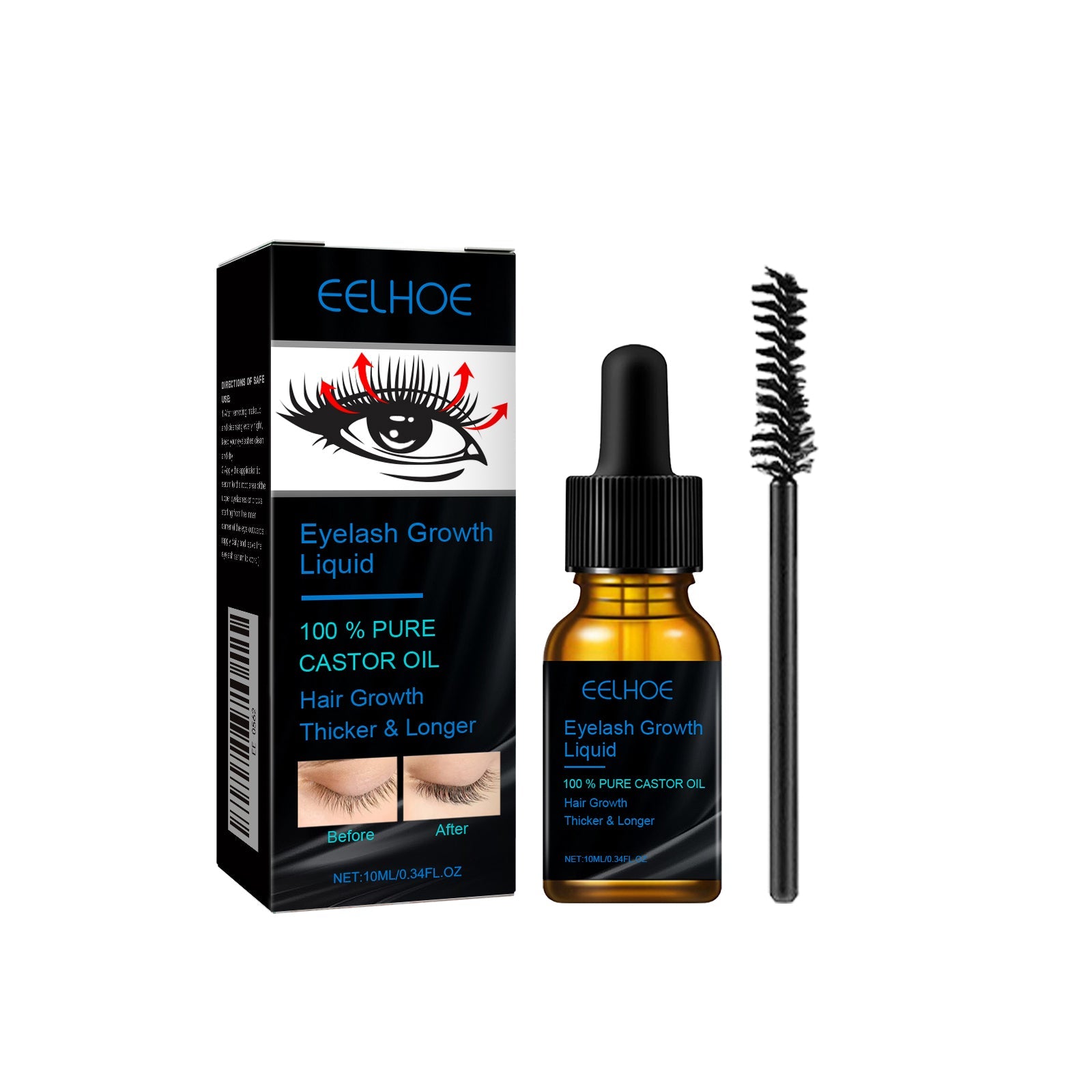 Castor Oil Mascara for Long Eyelashes, Natural Lash Growth & Curl, Moisturizing Treatment ,10ml/box