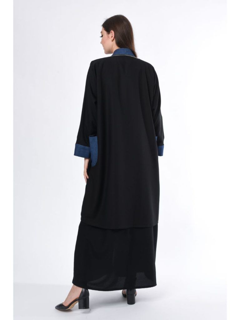 MOiSTREET Black Abaya with contrast Denim Panel