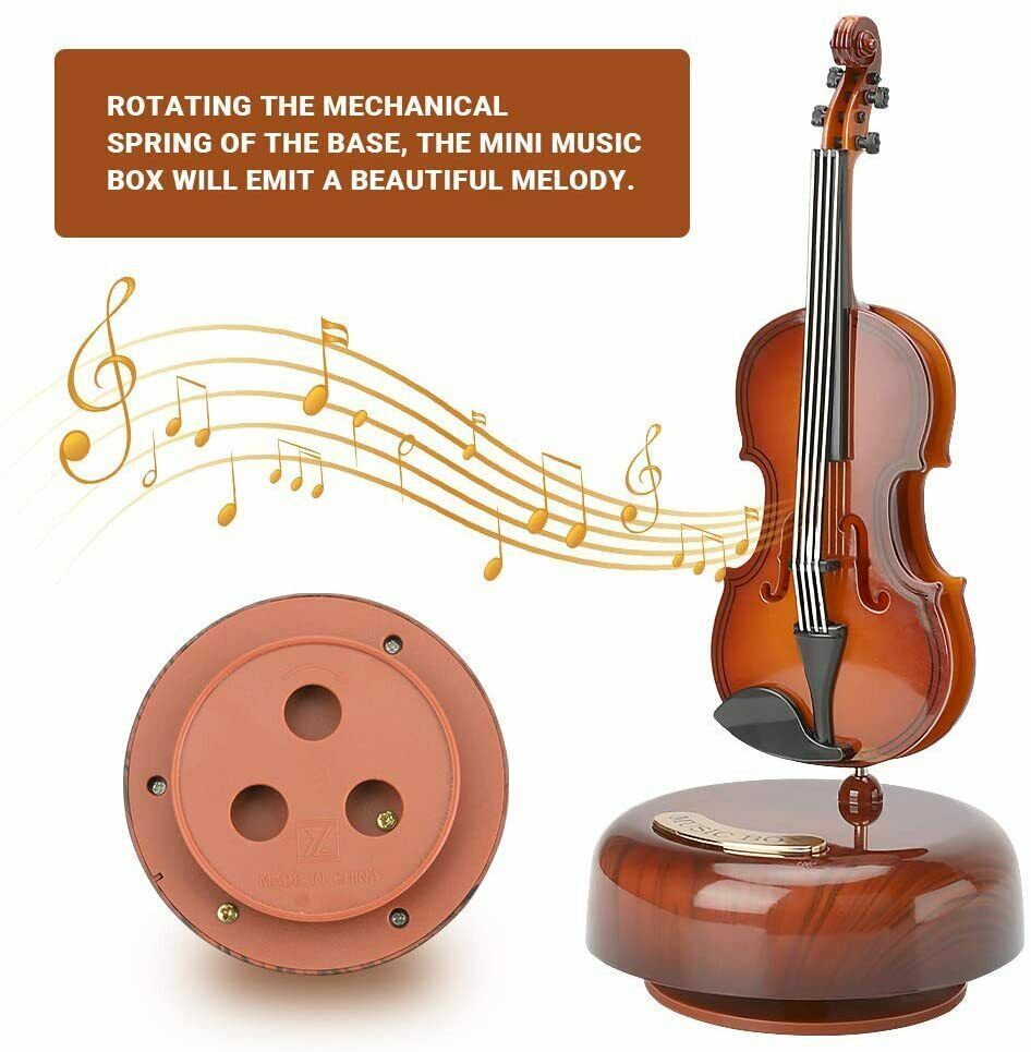 Rotating Music Box Mini Violin Guitar Crafts Instrument Replica Ornaments Home Decoration