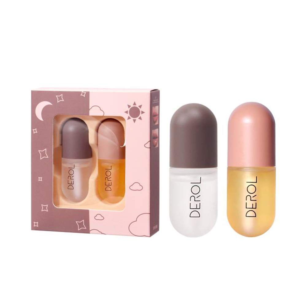 2PCS Day Night Lip Plumper Kit Natural Lip Enhancer Instant Volumising Ginger Plump Gloss