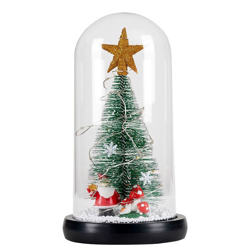 LED Christmas Tree In Glass Cover Tabletop Decoration Night Light Bedside Lamp Ornament