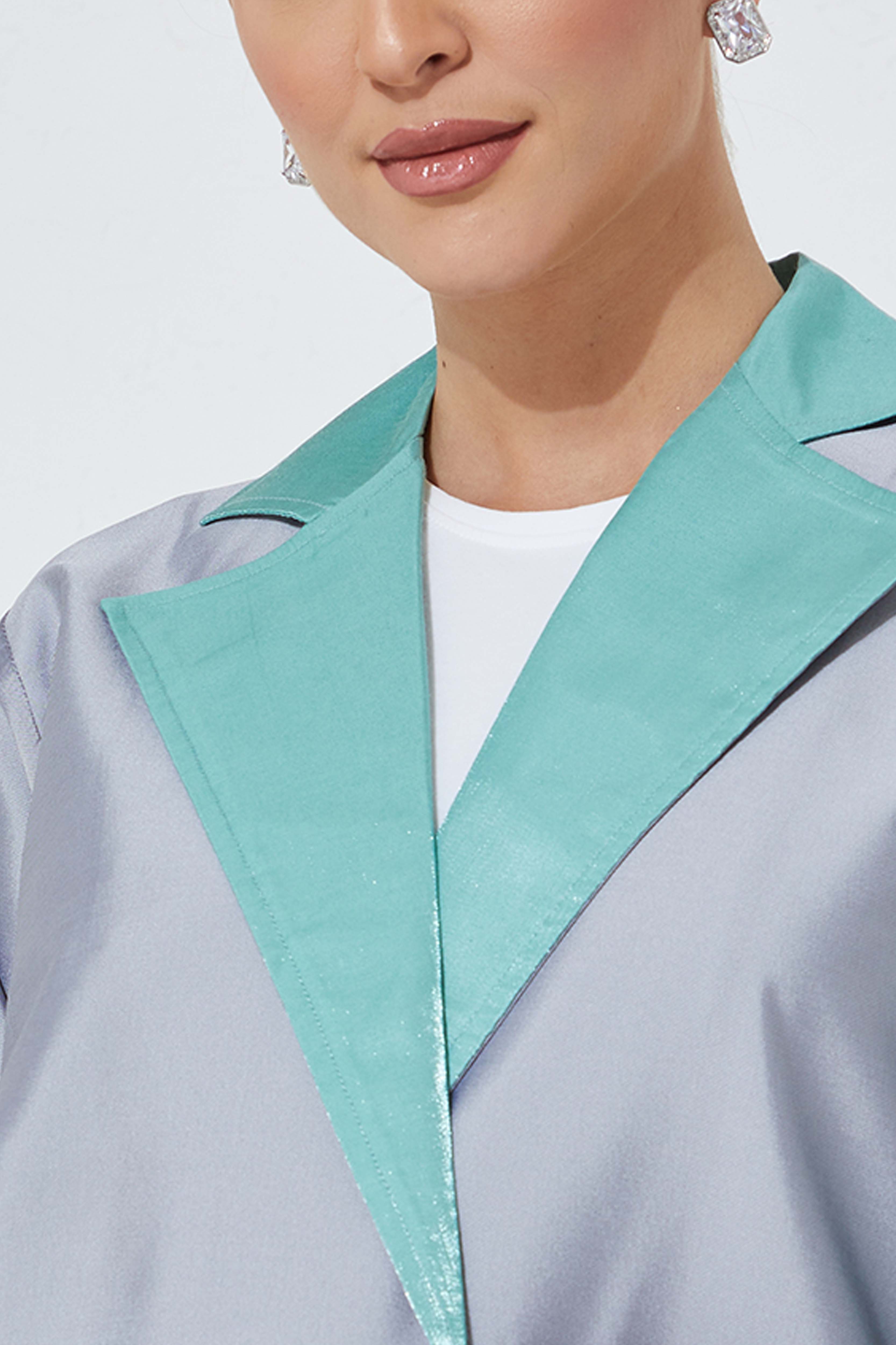 MOiSTREET Grey Victoria Satin Abaya With Handwork