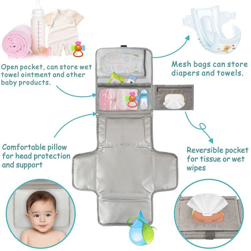 Portable Baby Diaper Changing Pad Washable Changing Mat Travel Bag