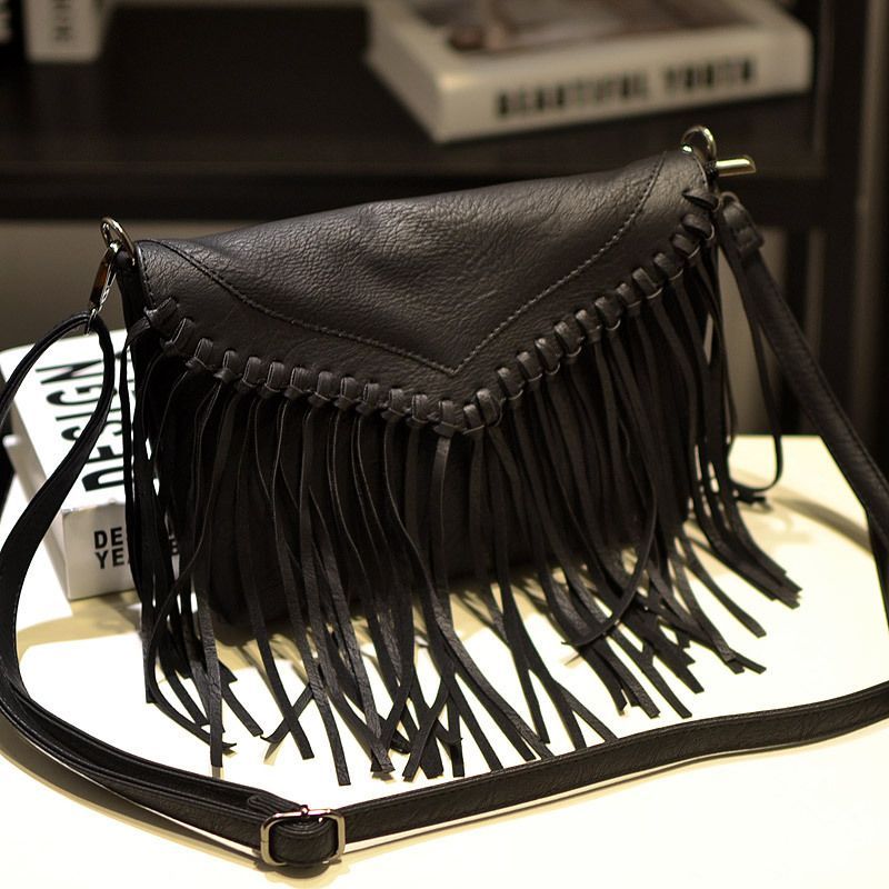 Women Vintage Fringe Crossbody Bag PU Leather Hobo Bag Shoulder Bag
