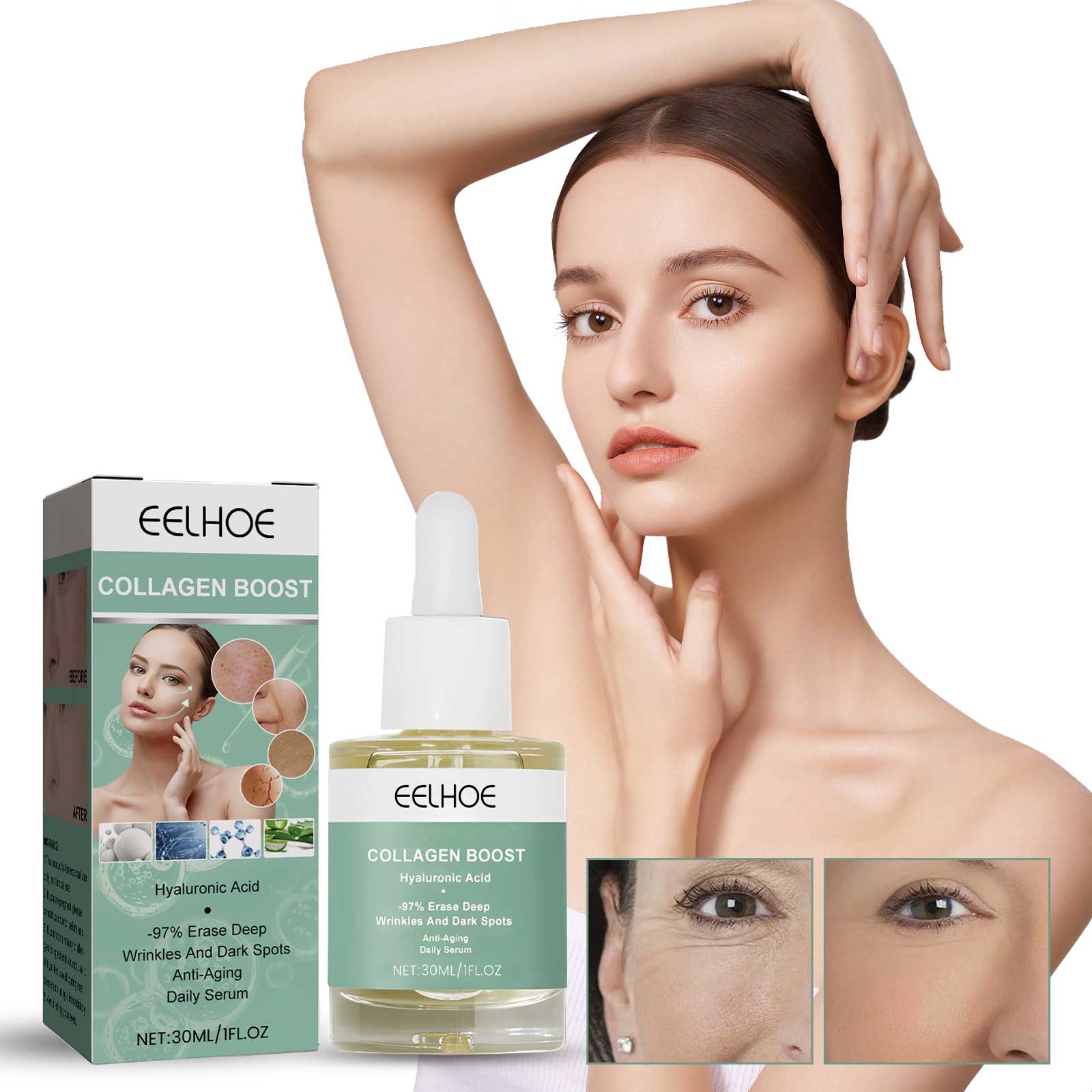 Deep Curing Collagen Essence, Fade Wrinkles, Hydrate, Brighten Skin, Anti-Aging ,30ml