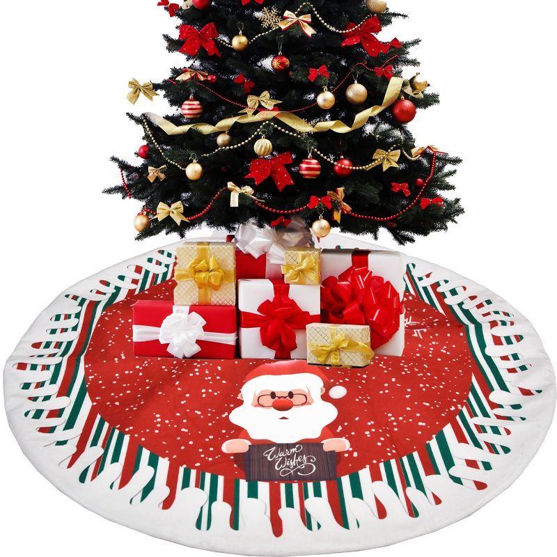 Christmas Tree Skirt Elk Santa Snowman Pattern Tree Mat Xmas Home Party Decoration