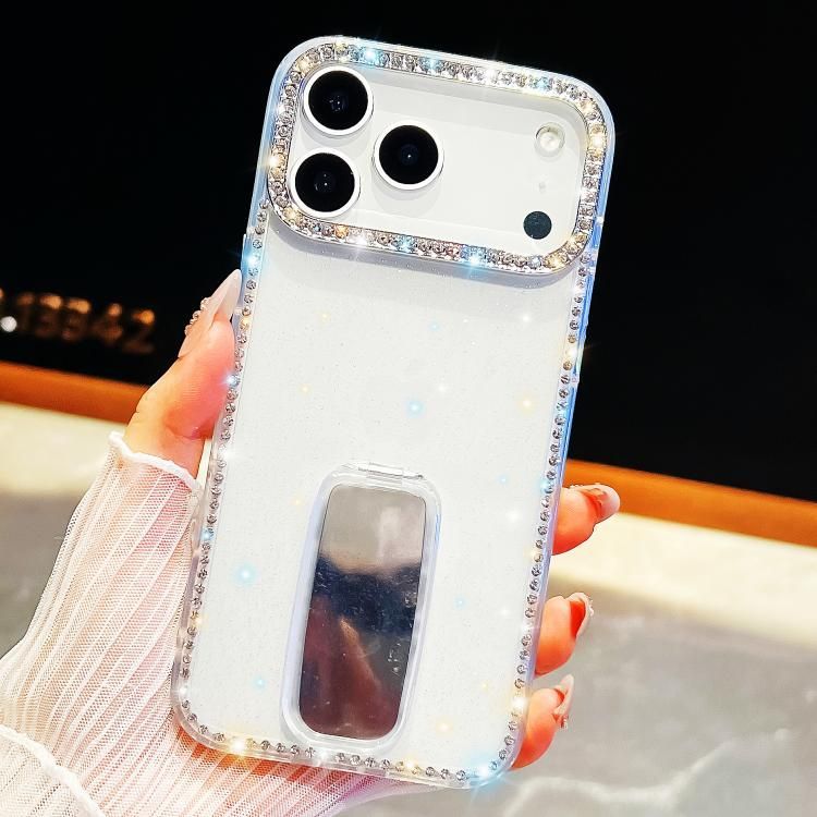 For iPhone 18 Pro Max / iPhone 17 Pro Max Rhinestone Glitter TPU 4-corners Anti-fall Phone Case with Holder