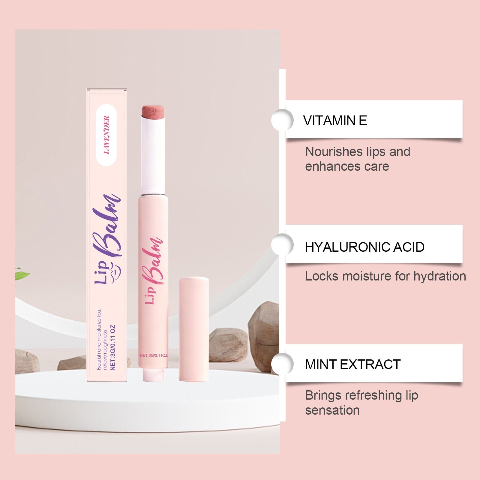 3g Lavender Lip Balm with Moisturizing and Smooth Care
