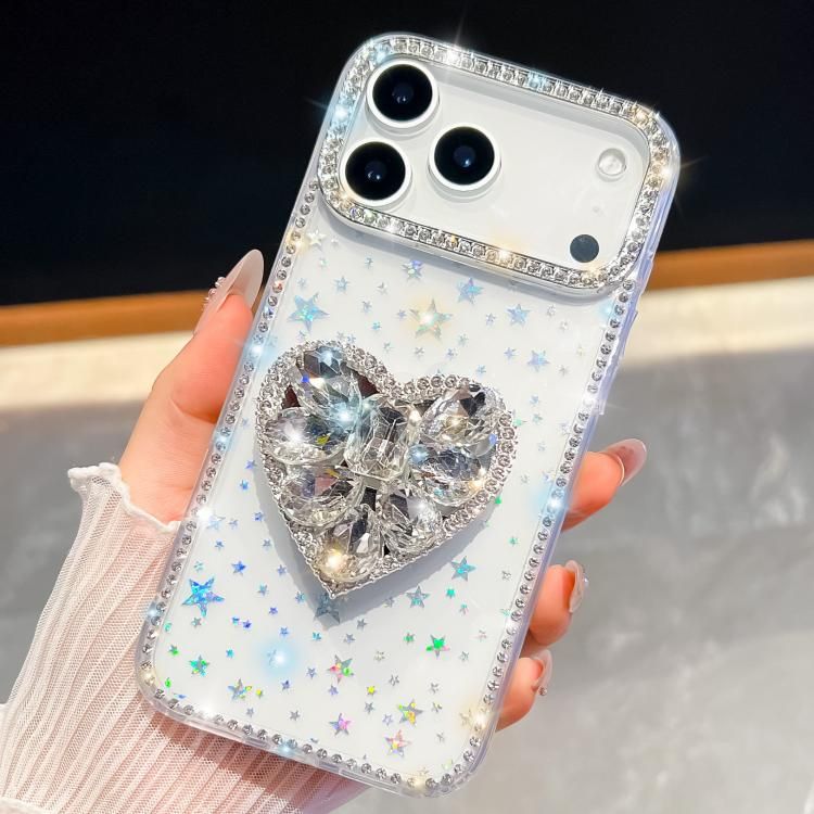 For iPhone 18 Pro Max / iPhone 17 Pro Max Diamond Glitter Gemstone Heart Holder Phone Case