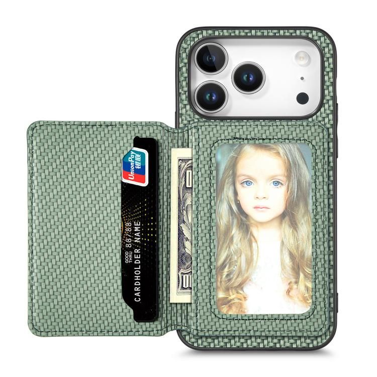 For iPhone 18 Pro Max / iPhone 17 Pro Max Carbon Fiber Magnetic Card Wallet RFID Blocking Phone Case