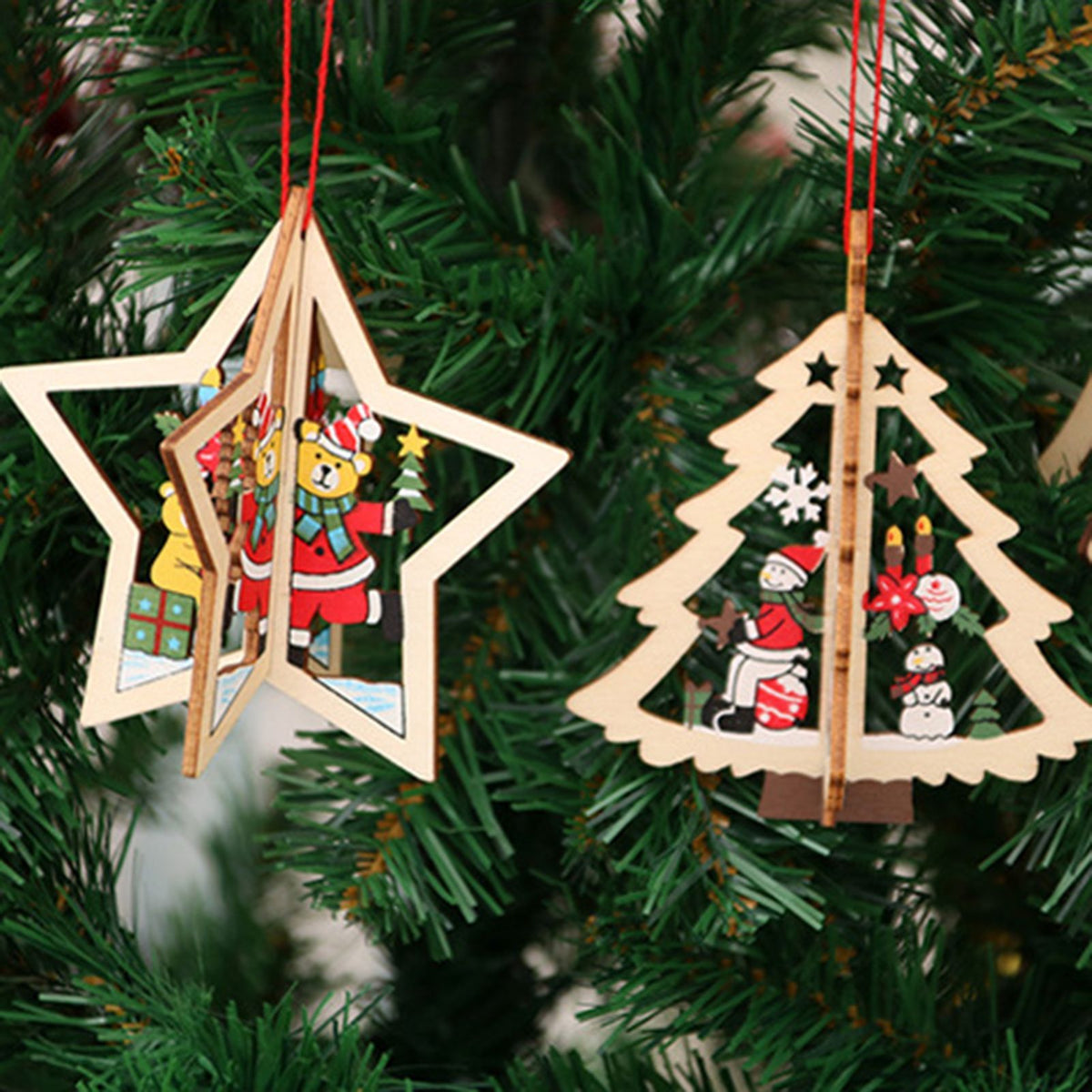 5pcs Christmas Tree Hanging Ornament Xmas Wooden Pendant Home Party Decorations