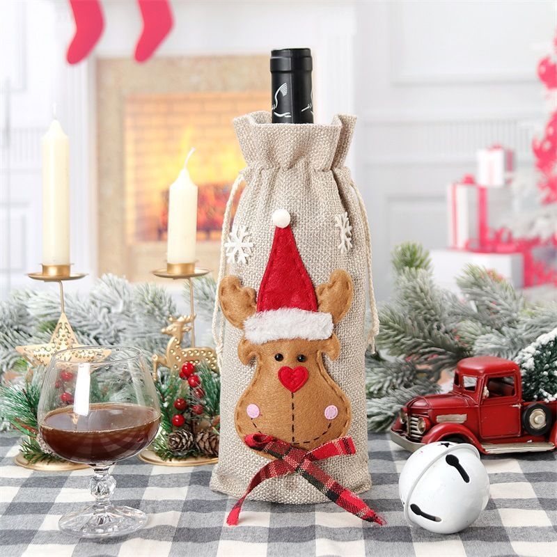 4pcs Christmas Wine Bottle Cover Bags Burlap Wine Bottle Bags Gifts Bags