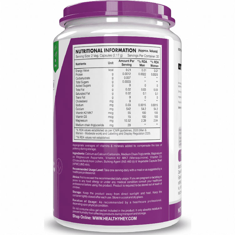 HealthyHey Calcium with Magnesium, Vitamin D3 & Vitamin K2- Mk7 - BoneMax - Bone Health Complex -120 Vegetable Capsules