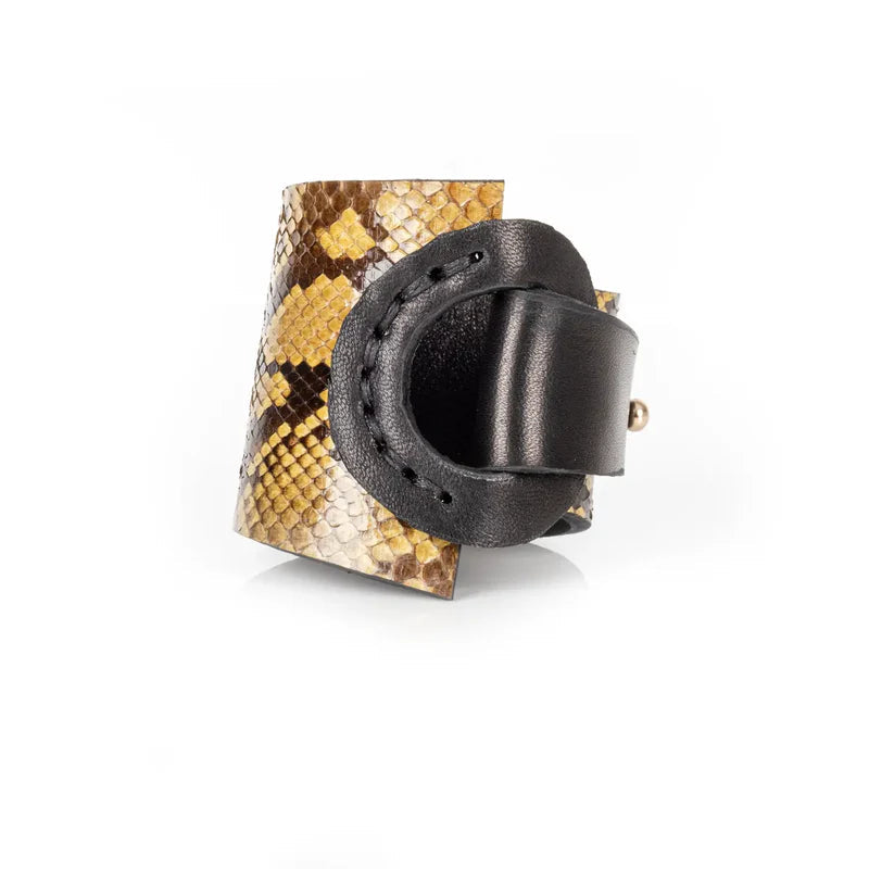 The Dark Python Leather Wrap Bracelet Gold Scale & Black