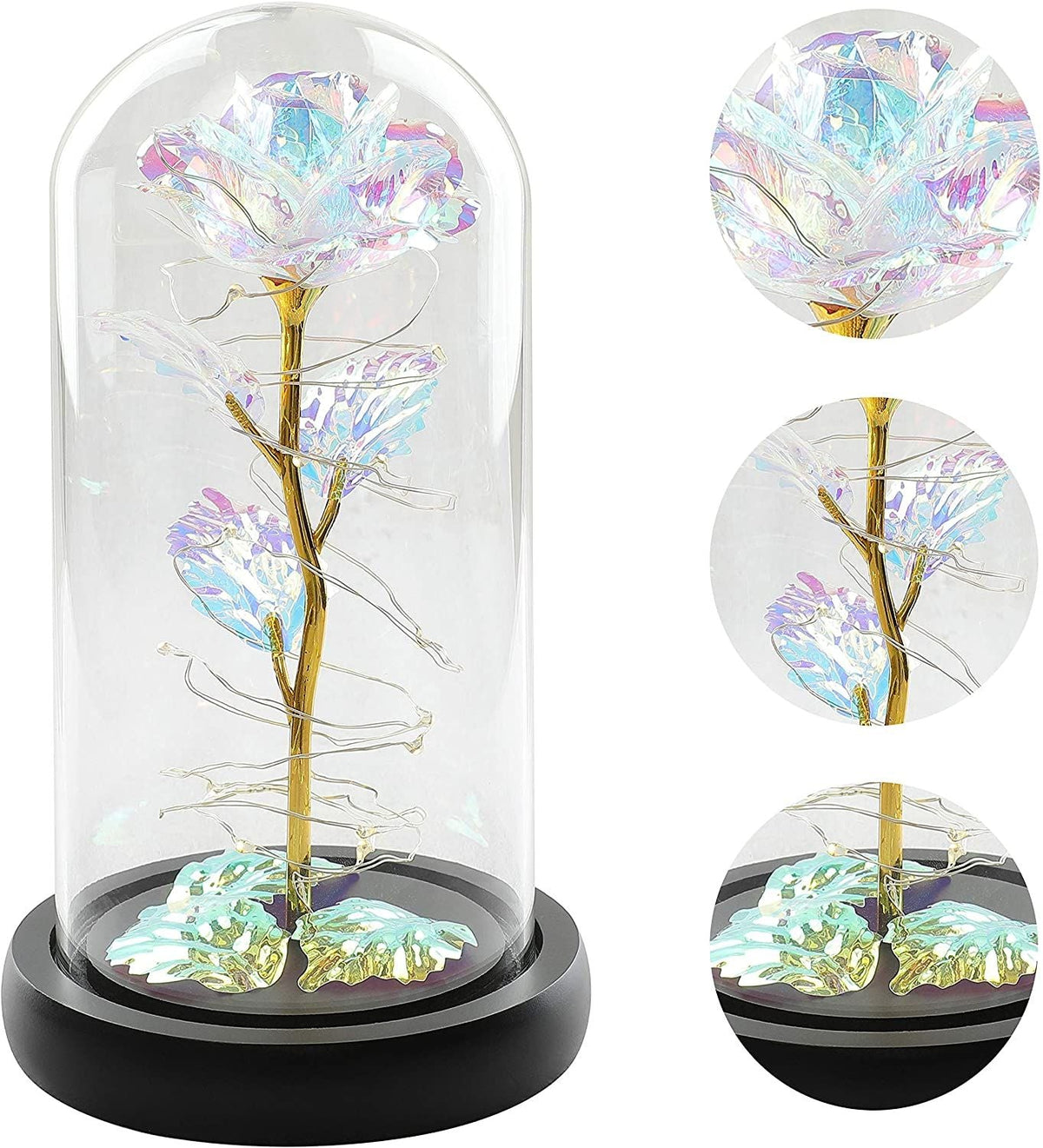 Mother's Day Birthday Mom Gifts Artificial Flower Rose Led Light in Glass Dome