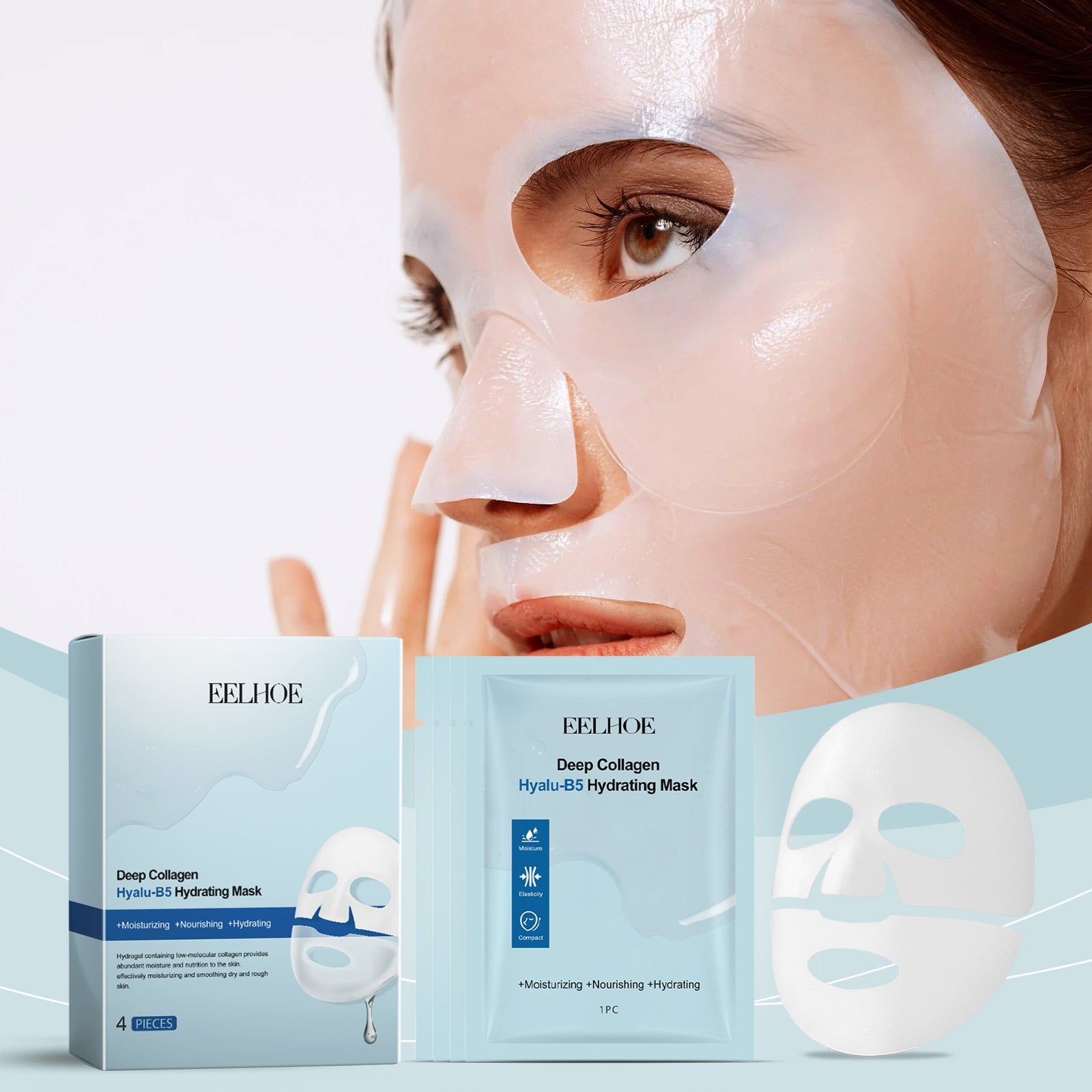 Collagen B5 Facial Mask, Hydrating, Nourishing, Anti-Aging, Skin Repair ,4 pieces