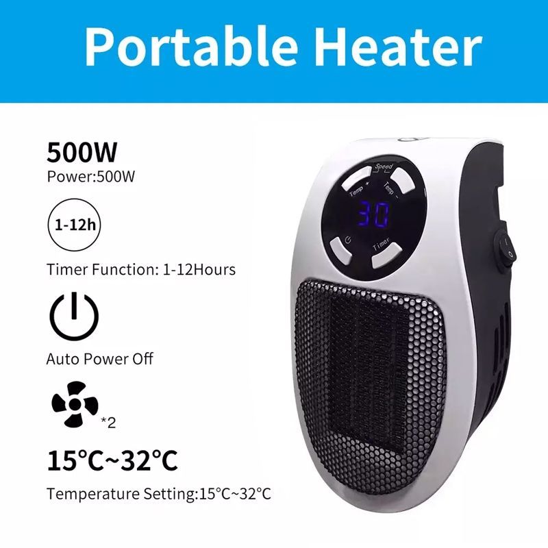 Portable Electric Heater Wall Mounted Heater Remote Control Mini Fan Heater
