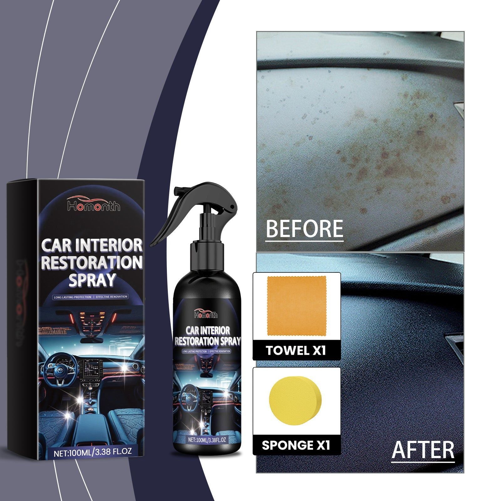 Car Cleaning Interior Cleaner, Deep Waterproof & Foul-Resistant Reconditioner ,1set