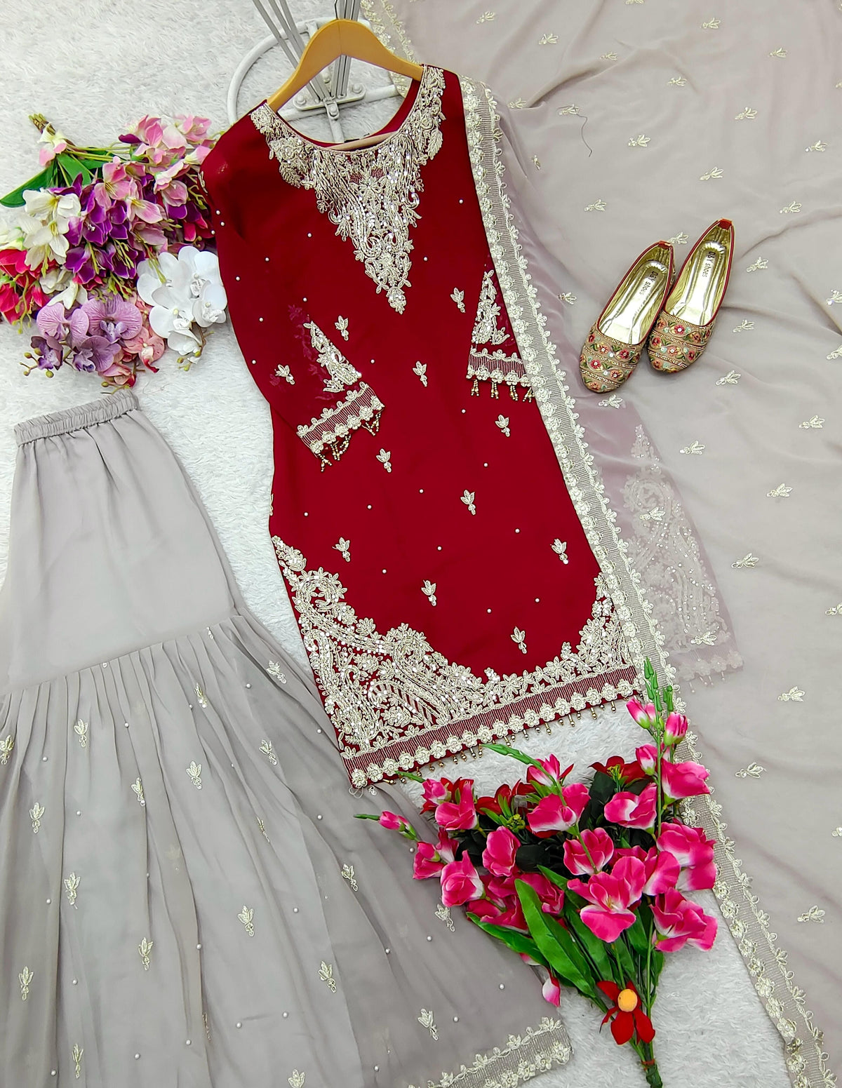 Fab Zone Women's Plazzo Kurti Suit With Matching Dupatta