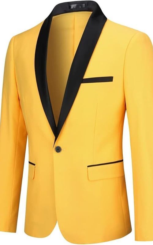 Men's 2 Piece Suit Shawl Lapel Tuxedo One Button Solid Slim Fit Blazer Jacket