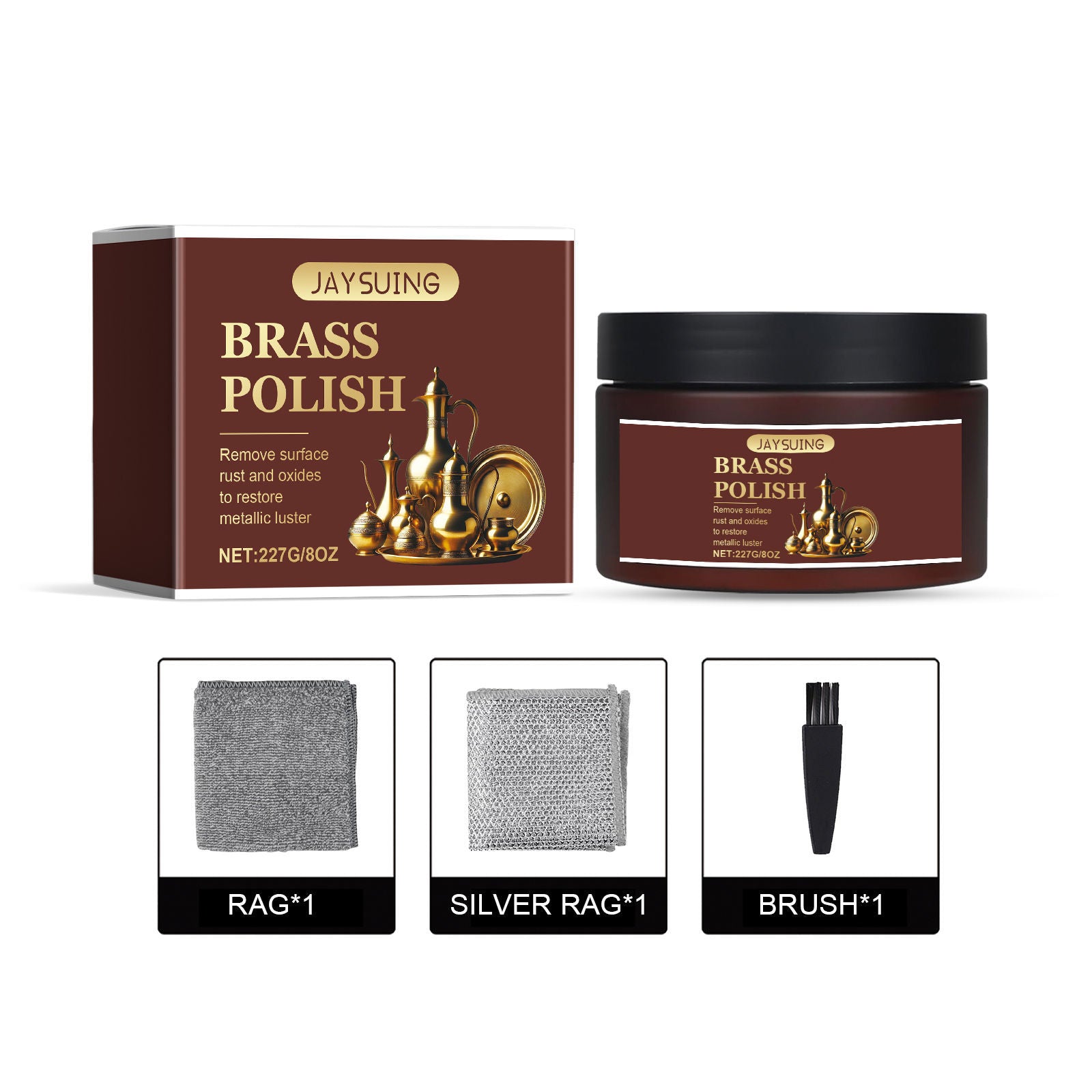 Brass Polish, Rust Remover, Metal Luster Restorer, Safe, Easy to Use, Shine Instantly ,1set