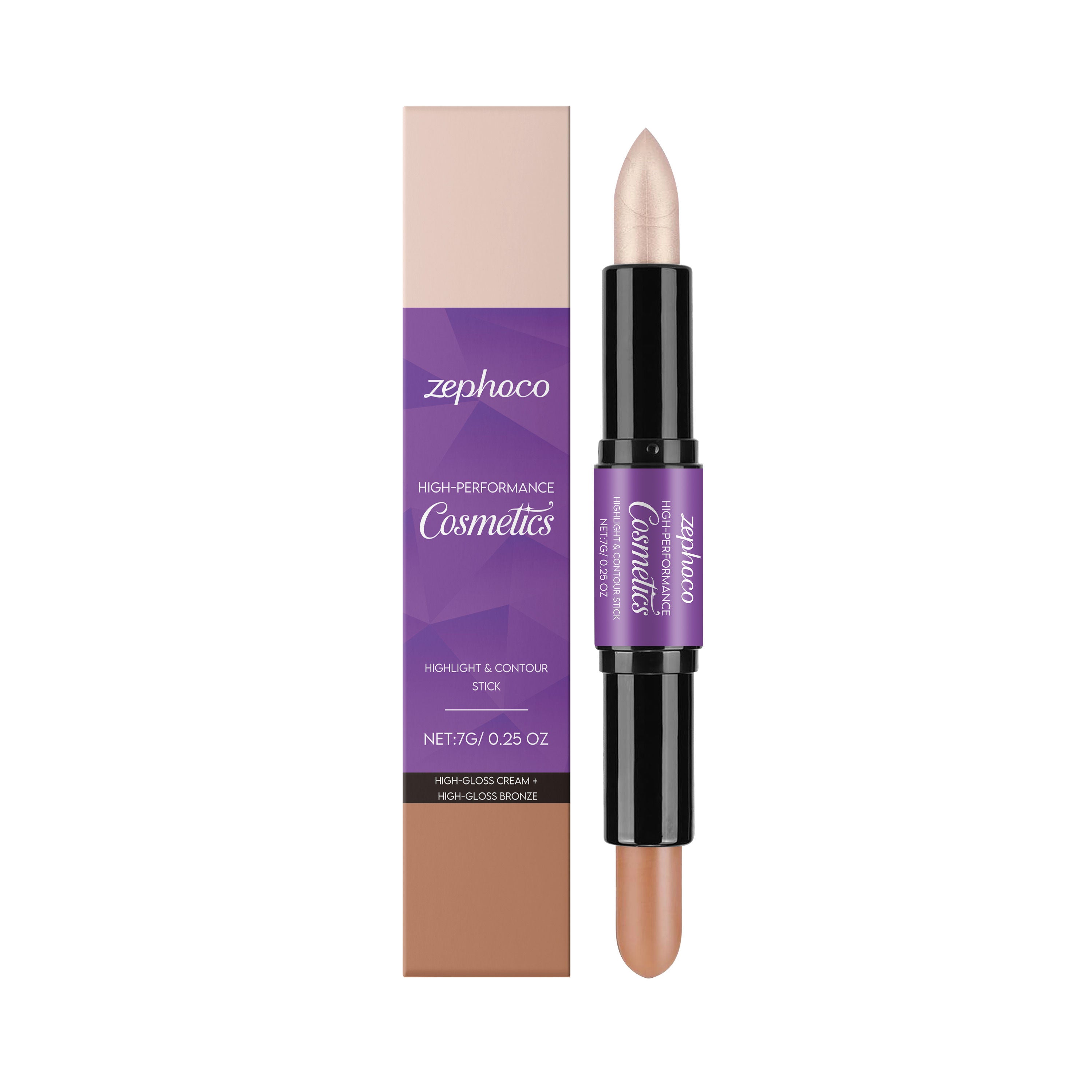 2-in-1 Makeup Highlighter Contour Stick, Natural Light Bronze, Easy Glam ,7g