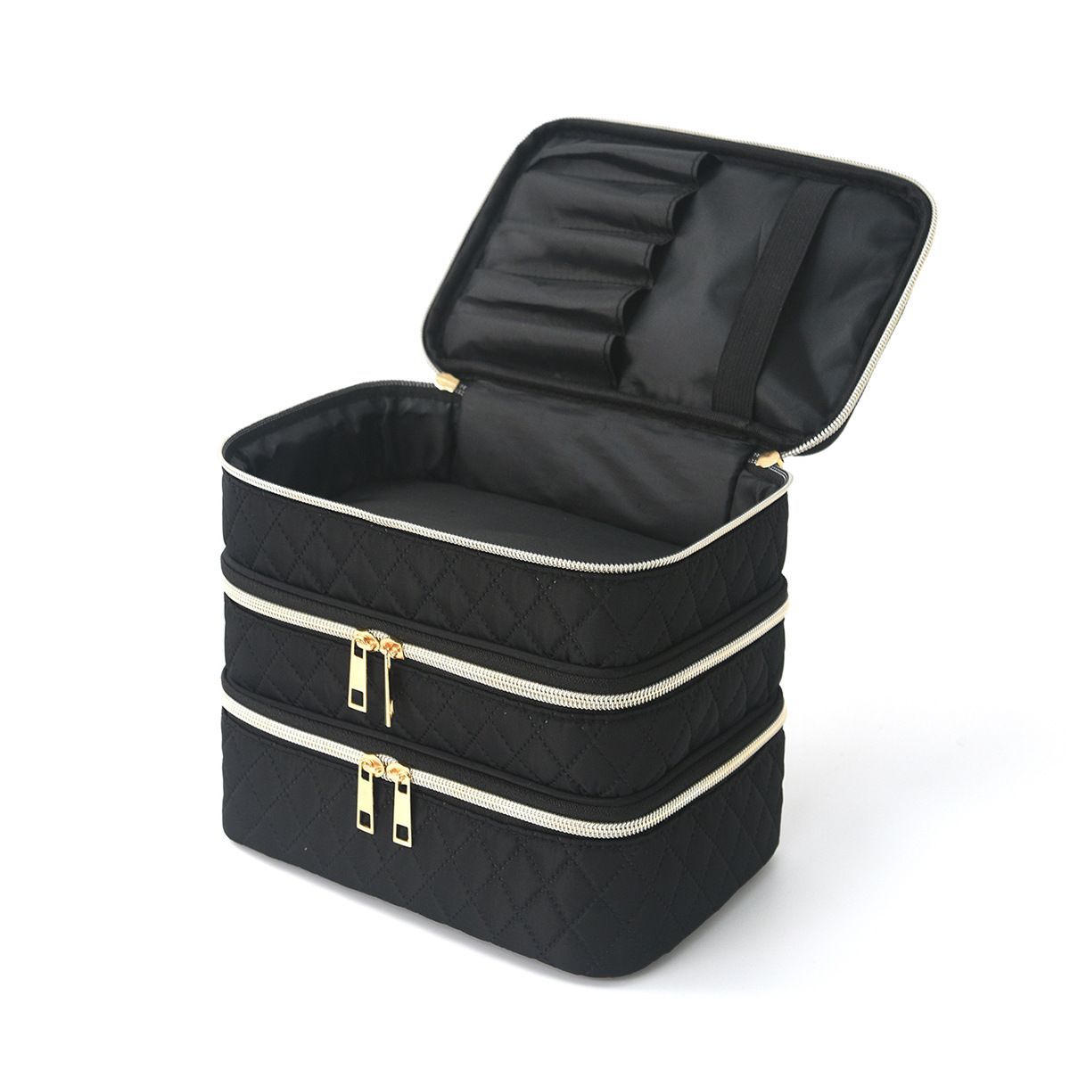 3 Layer Travel Makeup Bag with Brush Compartments