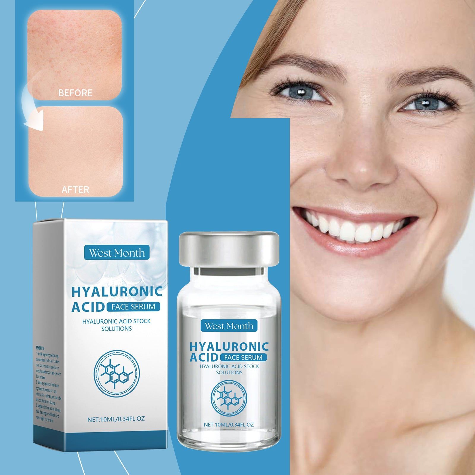 Hydrating Hyaluronic Acid Serum for Facial Care, Brightening, Anti-Aging, Moisturizer ,10ml/box