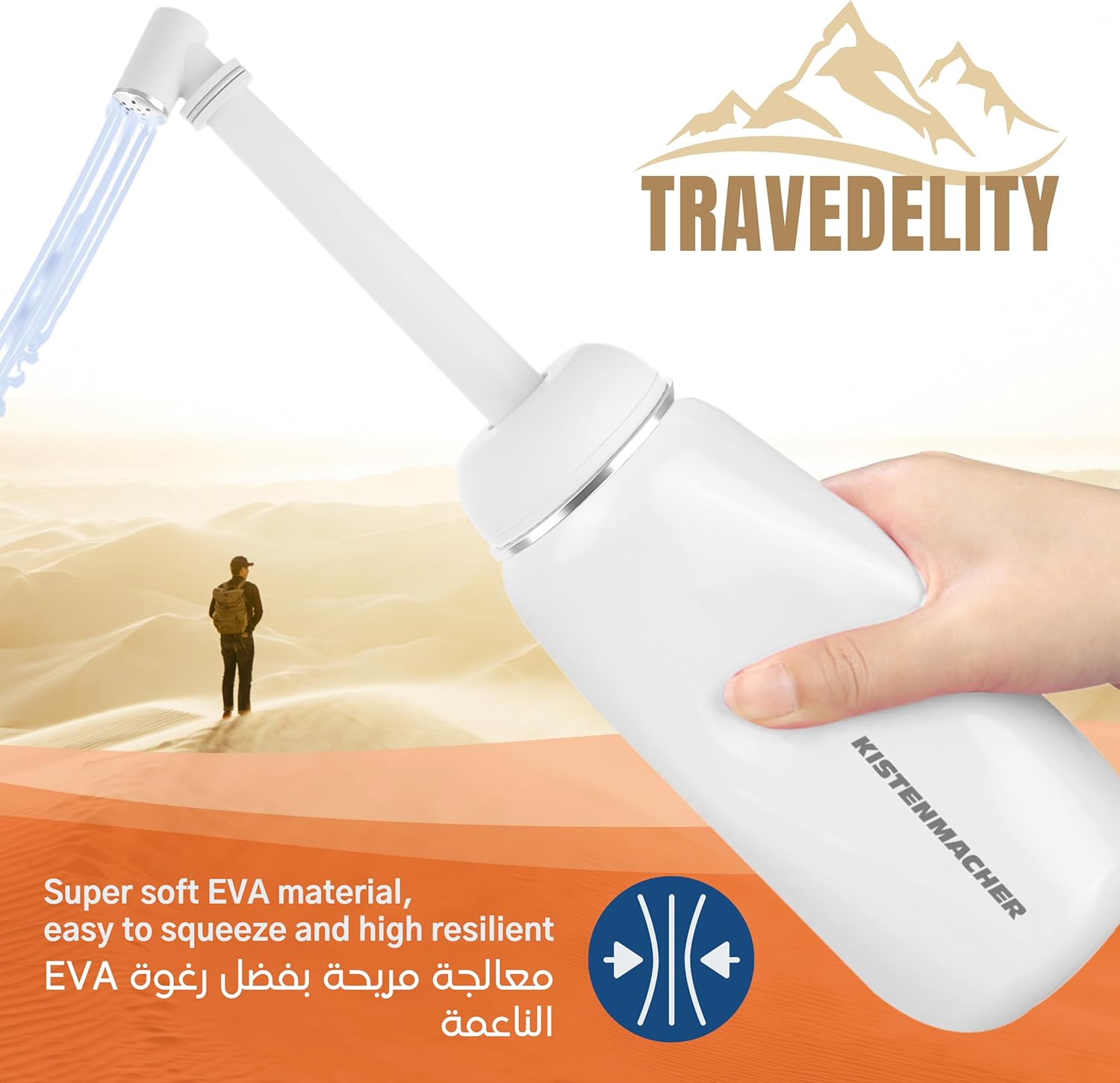 KISTENMACHER TRAVEDELITY, Portable Bidet Sprayer, white, for outdoor, camping trips or traveling
