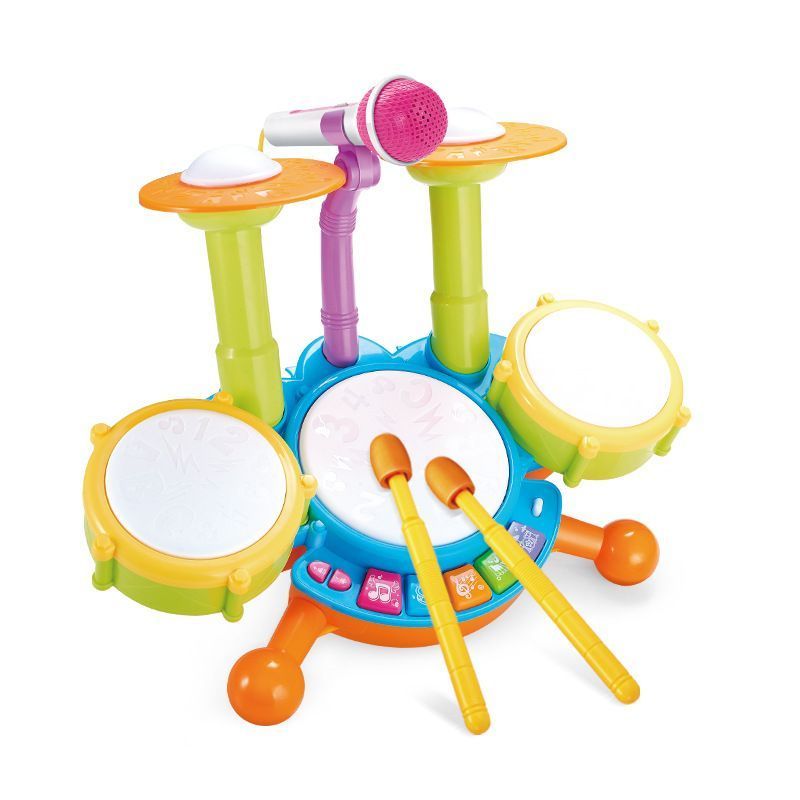Montessori Children Drum Set with Drumsticks Microphone Kids Birthday Gifts