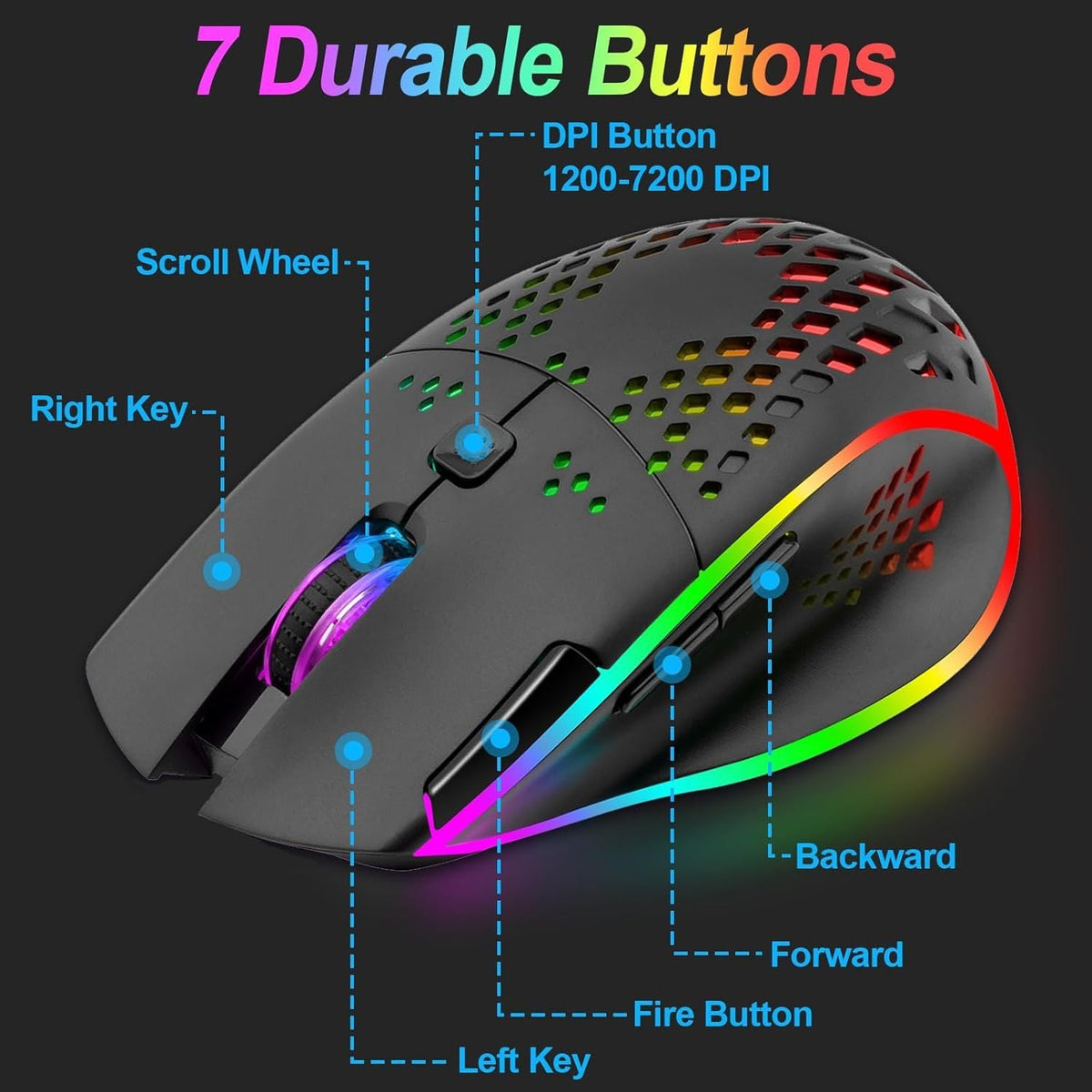 Wireless Gaming Mouse Silent Click Rechargeable Gaming Mouse with Dual Click Button