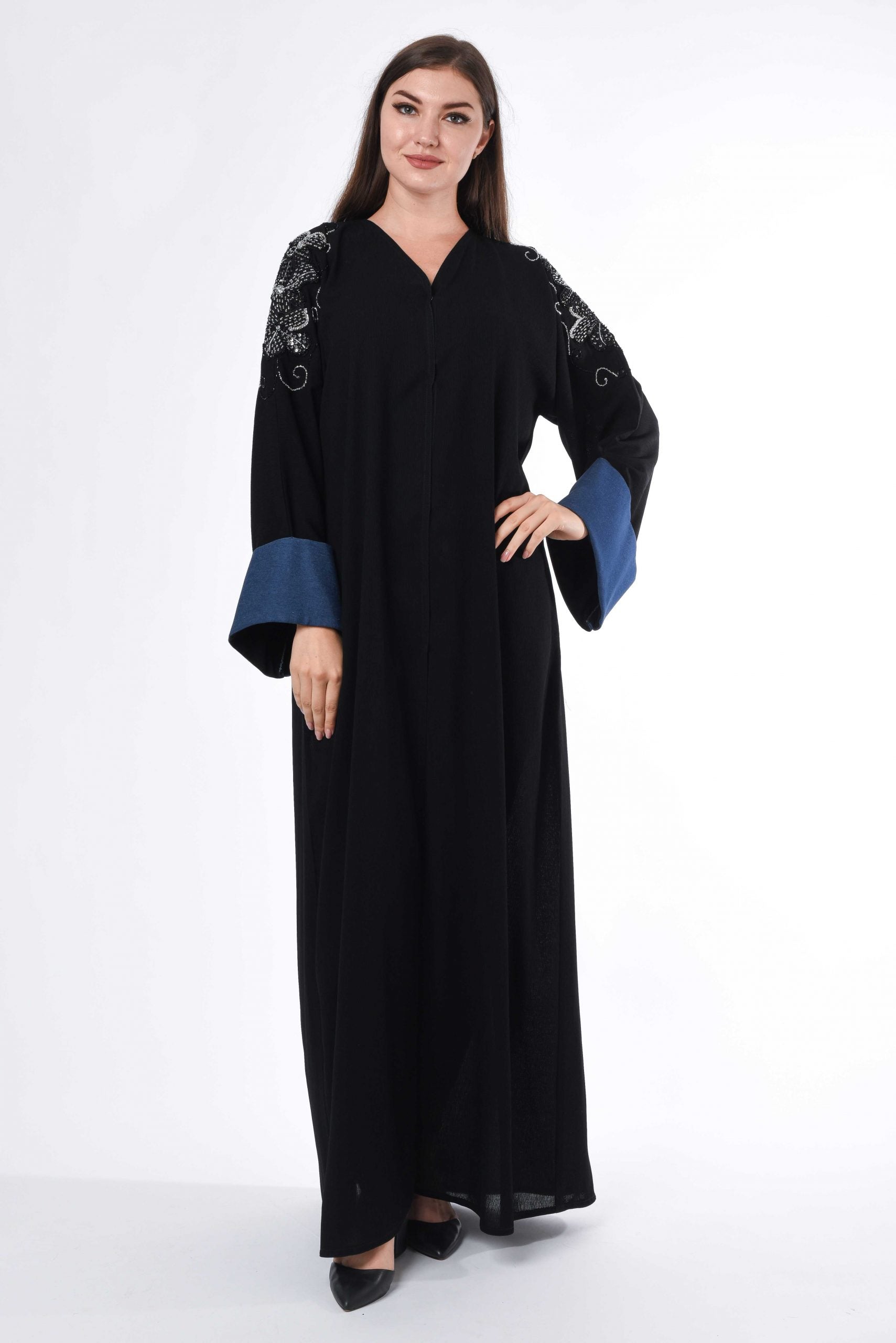 MOiSTREET Contrast Blue Cuffs Abaya