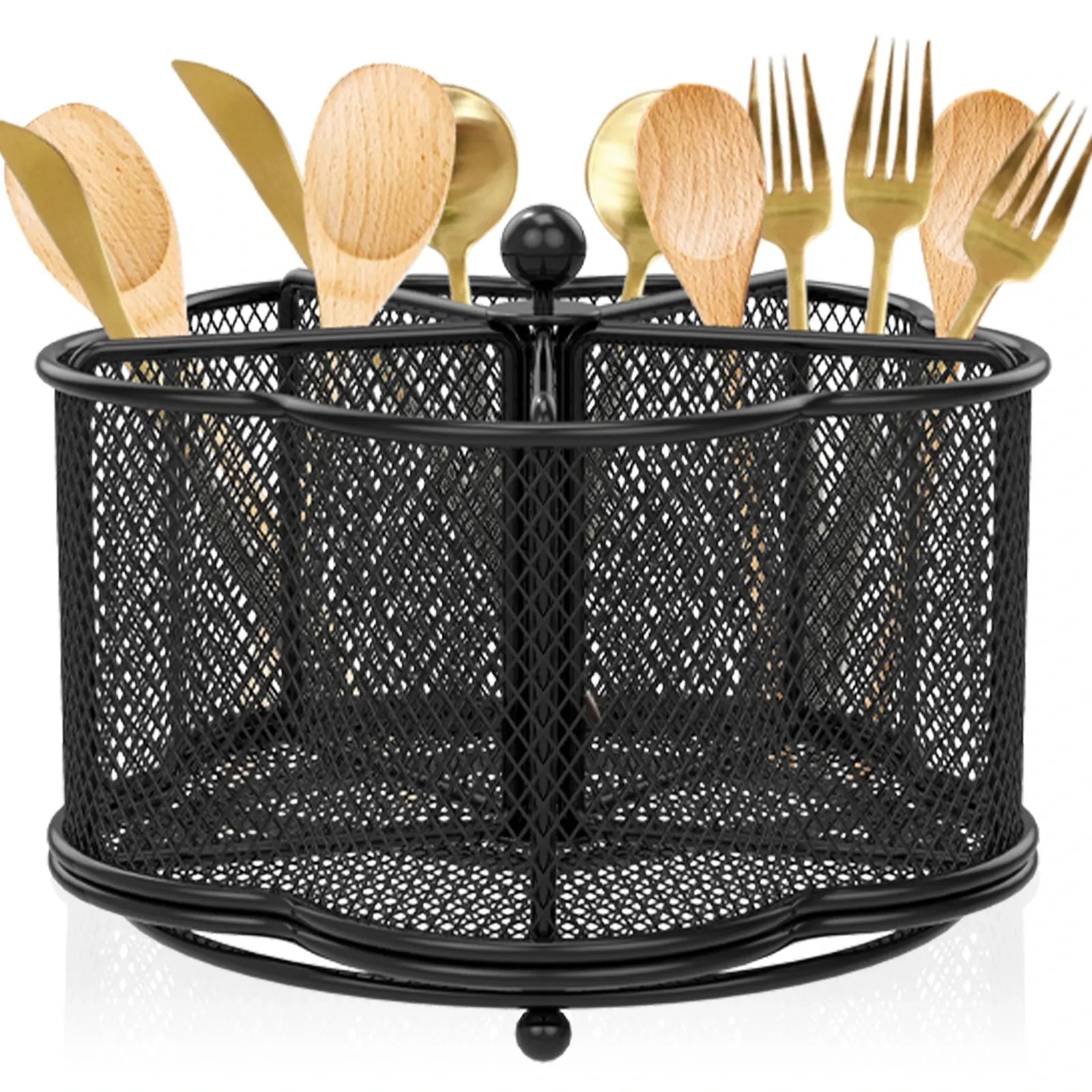 360 Degree Rotate Pen Holder Mesh Desk Pen Organizer Cutlery Holder Flatware Storage Basket