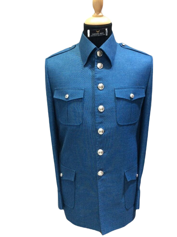 Blue Vintage Safari Suit for Men Stylish Coat pant Classic Formal Suit.