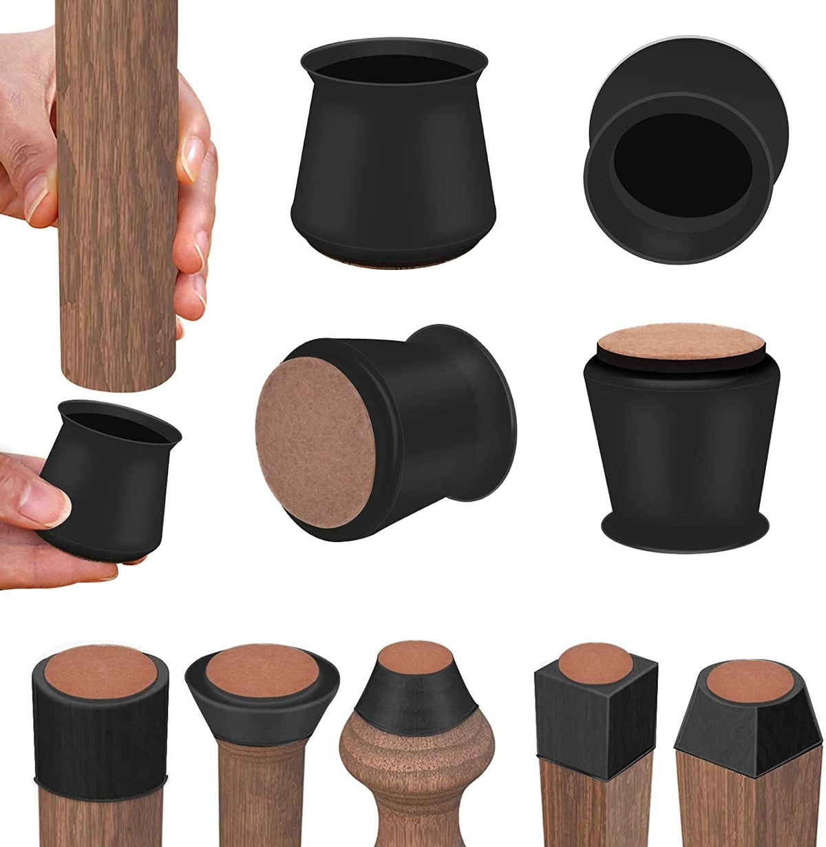 8 Pack Silicone Chair Leg Floor Protectors with Felt Prevent Scratches and Reduce Noise