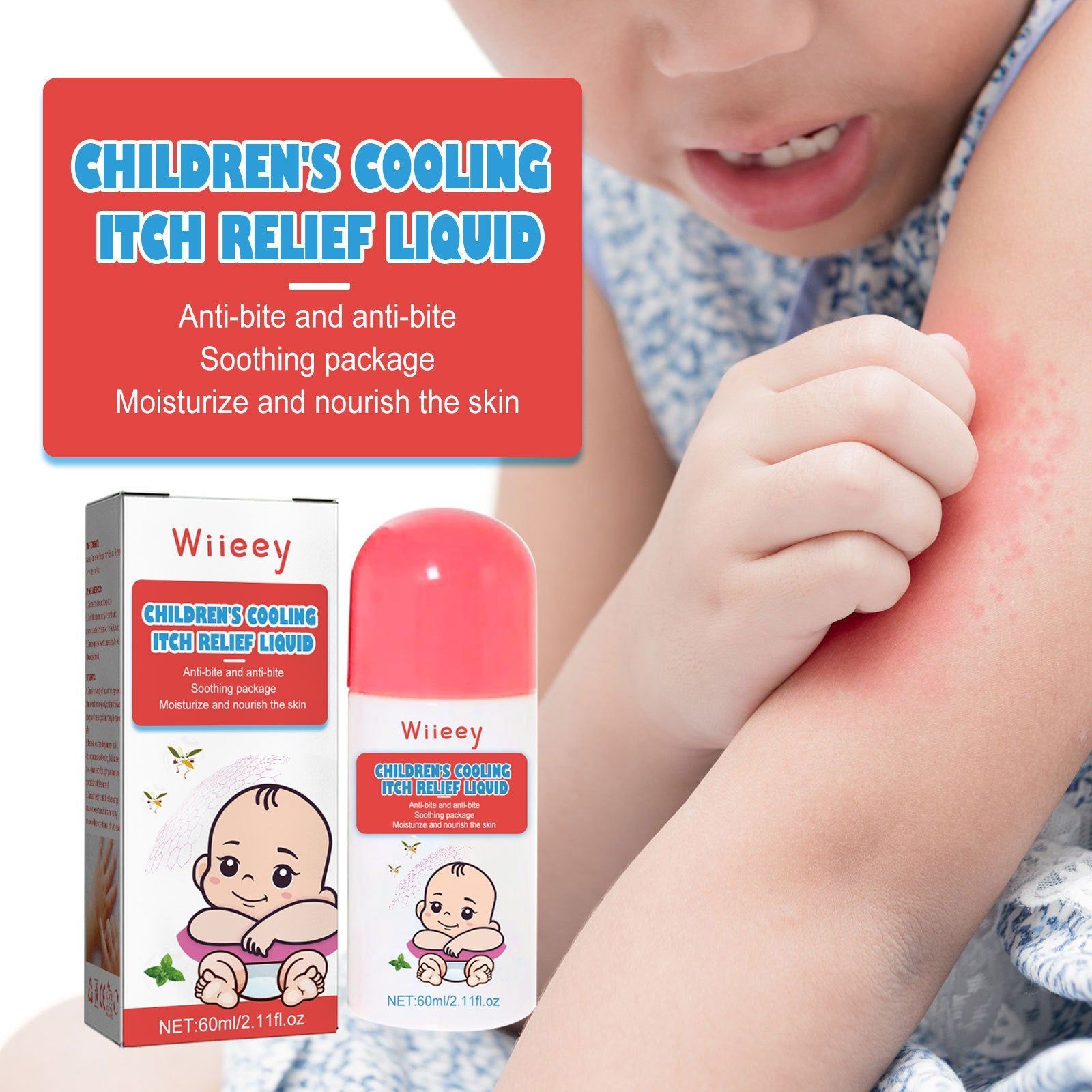 Children Antipruritic Liquid, Mosquito Bite Relief, Natural Cooling, Safe for Kids ,60ml