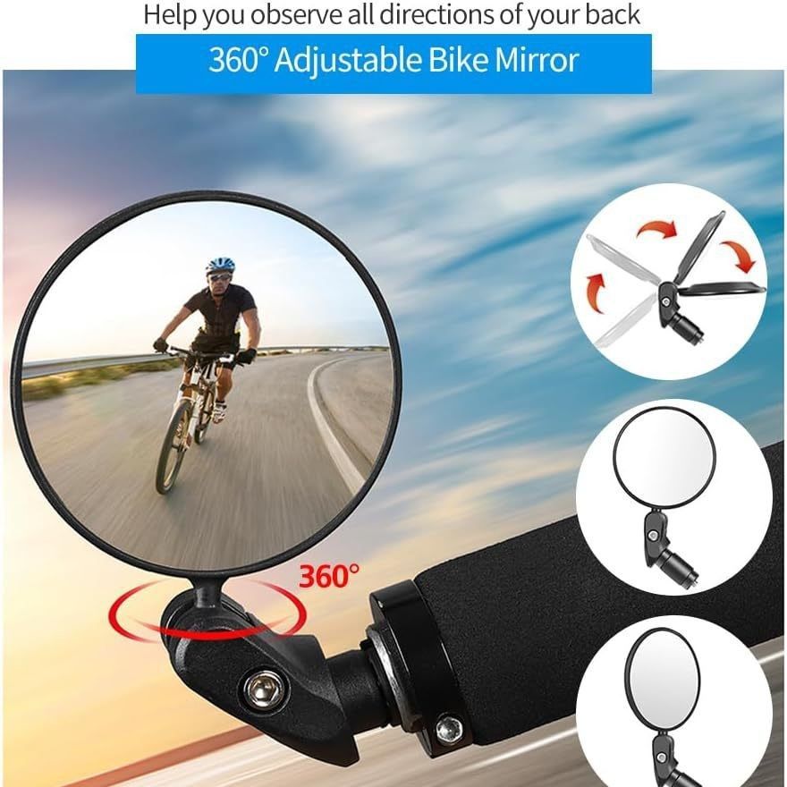 2pcs Handlebar Bike Mirrors HD Bicycle Rearview Mirror Adjustable Handlebar Mounted Mirror