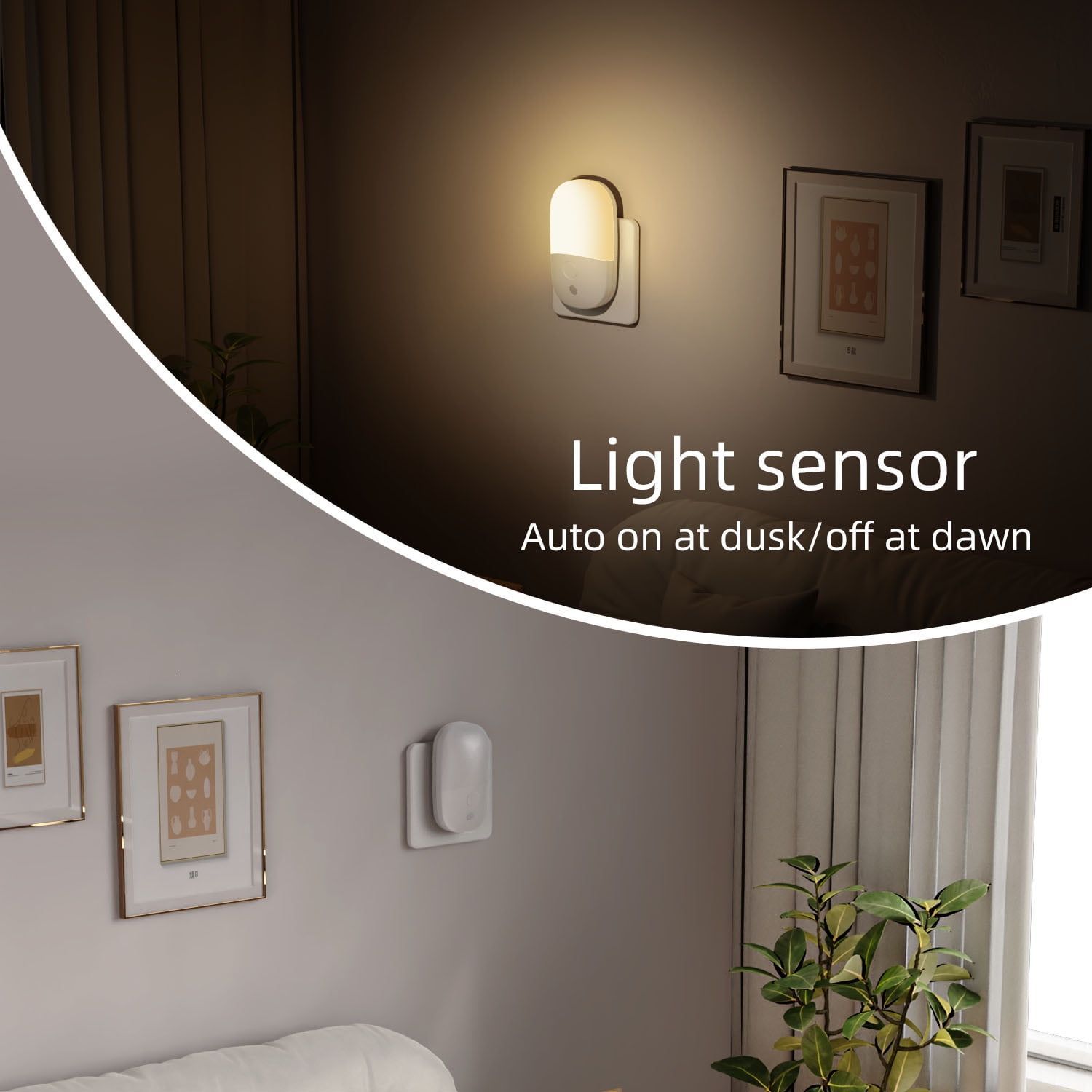 2 Pack Plug In Dimmable Night Light with Sensor Warm White LED for Bedroom Bathroom