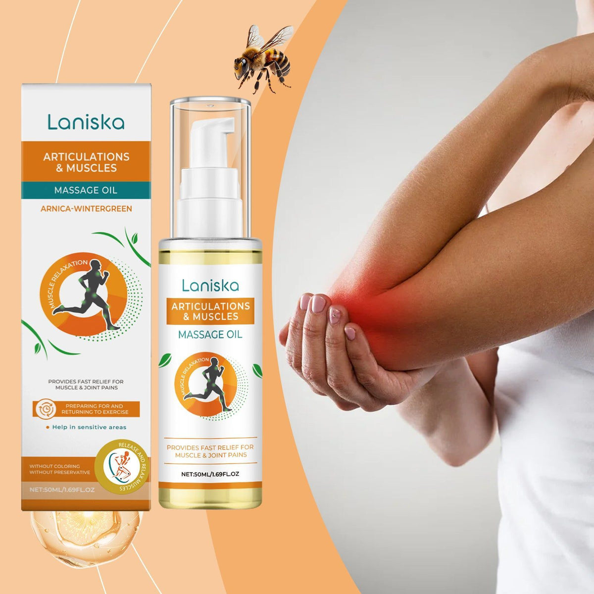 Joint Pain Relief Oil, Natural Muscle Relaxant, Bee Venom, Arnica, Holly Leaves ,50ml
